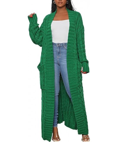 Women Long Sleeve Open Front Knit Long Cardigan Casual Knitted Maxi Sweater Coat Outwear with Pockets 00 Green $20.39 Sweaters