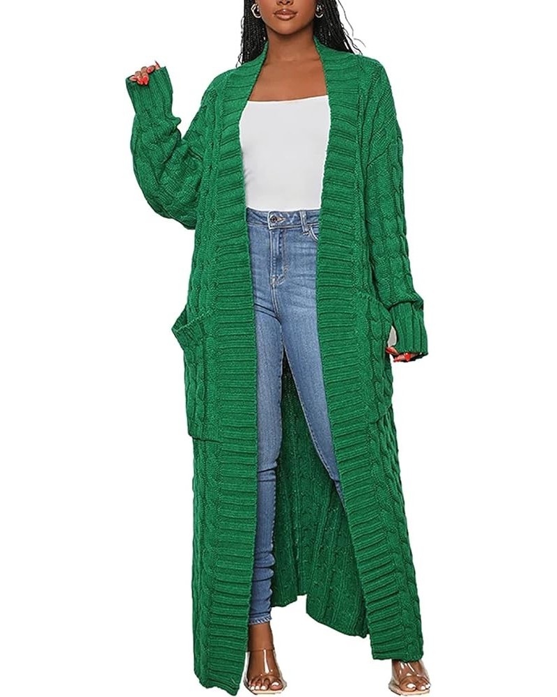 Women Long Sleeve Open Front Knit Long Cardigan Casual Knitted Maxi Sweater Coat Outwear with Pockets 00 Green $20.39 Sweaters