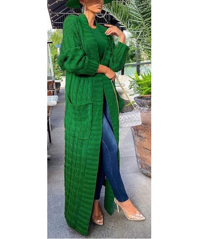 Women Long Sleeve Open Front Knit Long Cardigan Casual Knitted Maxi Sweater Coat Outwear with Pockets 00 Green $20.39 Sweaters