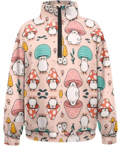 Oversized Quarter Zip Sweatshirt Women Half Zip Hoodies S-3XL Cute Mushroom $15.92 Hoodies & Sweatshirts