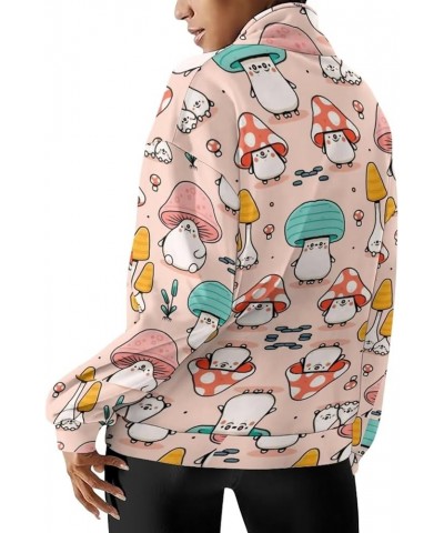 Oversized Quarter Zip Sweatshirt Women Half Zip Hoodies S-3XL Cute Mushroom $15.92 Hoodies & Sweatshirts