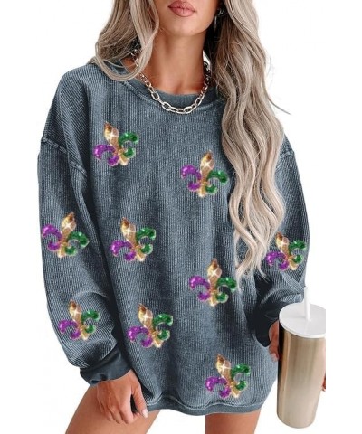 Mardi Gras Sweatshirt, Casual Sweatshirts Long Sleeve Crewneck Pullover Tops Fashion Hoodies Outfits for Women Blue $13.77 Ho...