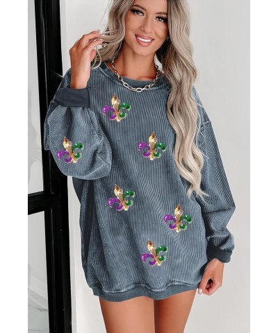 Mardi Gras Sweatshirt, Casual Sweatshirts Long Sleeve Crewneck Pullover Tops Fashion Hoodies Outfits for Women Blue $13.77 Ho...