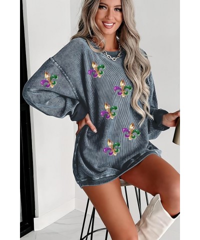 Mardi Gras Sweatshirt, Casual Sweatshirts Long Sleeve Crewneck Pullover Tops Fashion Hoodies Outfits for Women Blue $13.77 Ho...