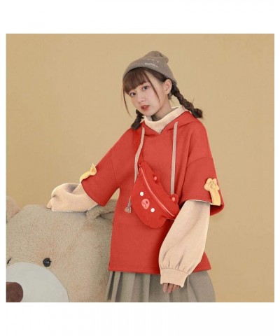 Brown Bear Hoodie for Women Teen Girls Fashion Long Sleeve Bear Sweatshirts Patchwork Animal Shirts with Cute Red $14.21 Hood...