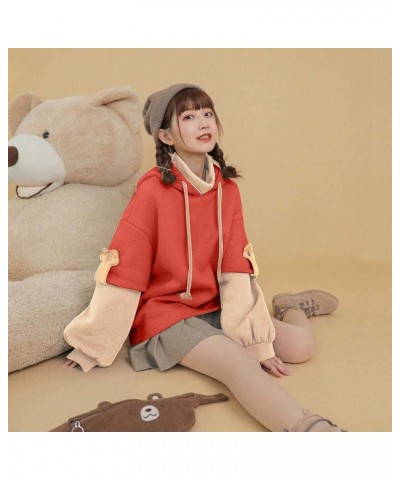 Brown Bear Hoodie for Women Teen Girls Fashion Long Sleeve Bear Sweatshirts Patchwork Animal Shirts with Cute Red $14.21 Hood...