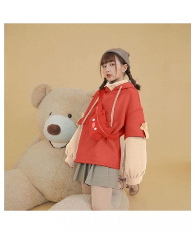 Brown Bear Hoodie for Women Teen Girls Fashion Long Sleeve Bear Sweatshirts Patchwork Animal Shirts with Cute Red $14.21 Hood...