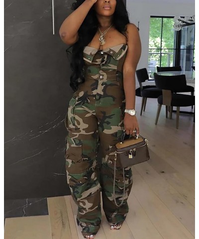 Women's Cargo Denim Jumpsuit Strapless Multi Pockets Wide Leg Loose Baggy Jean Romper Cargo Jeans W-nm876-camo $19.20 Jumpsuits