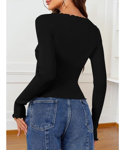 Women's Long Sleeve Crop Tops Low Cut Slim Fitted Ribbed Knit Basic Casual Tees Shirt Black $13.16 T-Shirts