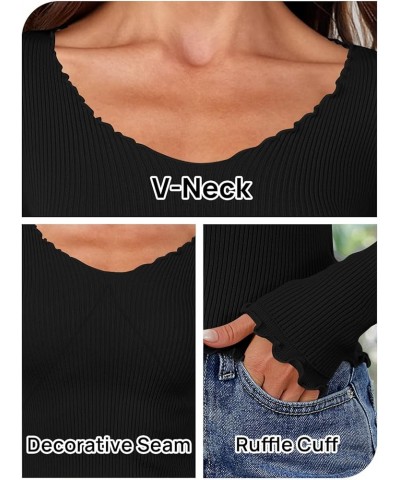 Women's Long Sleeve Crop Tops Low Cut Slim Fitted Ribbed Knit Basic Casual Tees Shirt Black $13.16 T-Shirts