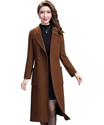 Women's Lapel 2 Button Slim Fit Long Wool Coat With Patch Pocket Brown $24.99 Coats