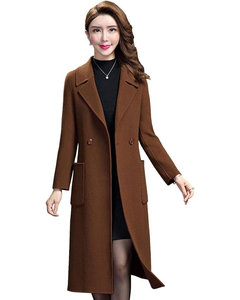 Women's Lapel 2 Button Slim Fit Long Wool Coat With Patch Pocket Brown $24.99 Coats