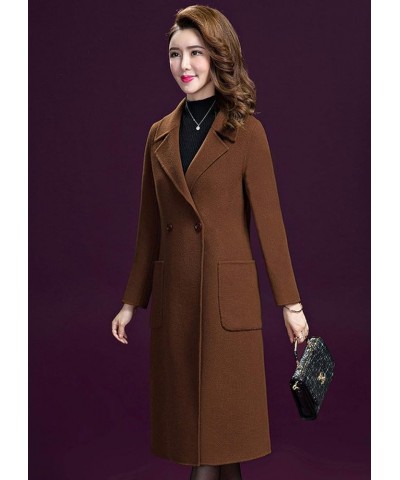 Women's Lapel 2 Button Slim Fit Long Wool Coat With Patch Pocket Brown $24.99 Coats