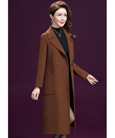 Women's Lapel 2 Button Slim Fit Long Wool Coat With Patch Pocket Brown $24.99 Coats