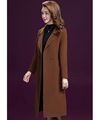 Women's Lapel 2 Button Slim Fit Long Wool Coat With Patch Pocket Brown $24.99 Coats