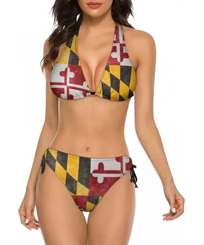 Women Two Piece Swimsuit Sexy Halter Bikini Sets Triangle Swimwear Bathing Suit Maryland Flag $18.80 Swimsuits