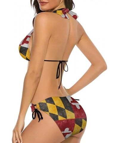 Women Two Piece Swimsuit Sexy Halter Bikini Sets Triangle Swimwear Bathing Suit Maryland Flag $18.80 Swimsuits