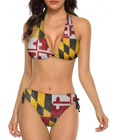 Women Two Piece Swimsuit Sexy Halter Bikini Sets Triangle Swimwear Bathing Suit Maryland Flag $18.80 Swimsuits