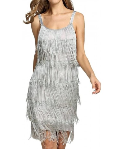 Women Sexy Sequin Fringe Bodycon Mini Spaghetti Strap V Neck Backless Vintage Tassel Sparkly Party Club Dance Dress B-gray $1...