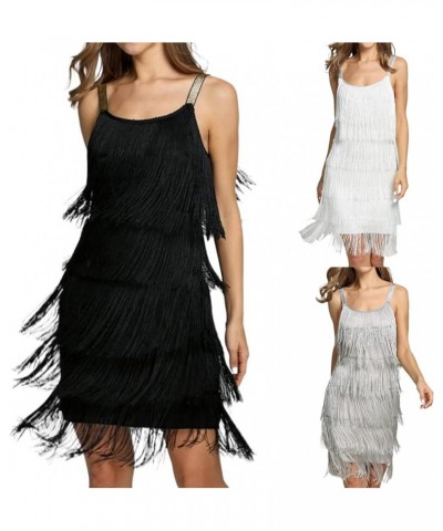 Women Sexy Sequin Fringe Bodycon Mini Spaghetti Strap V Neck Backless Vintage Tassel Sparkly Party Club Dance Dress B-gray $1...