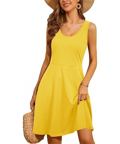 Women's Summer Casual Sleeveless Scoop Neck Tank Dress A-Line Midi Sun Dresses C-yellow $17.27 Dresses