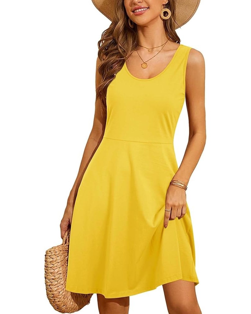 Women's Summer Casual Sleeveless Scoop Neck Tank Dress A-Line Midi Sun Dresses C-yellow $17.27 Dresses