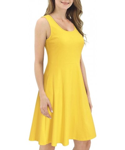 Women's Summer Casual Sleeveless Scoop Neck Tank Dress A-Line Midi Sun Dresses C-yellow $17.27 Dresses