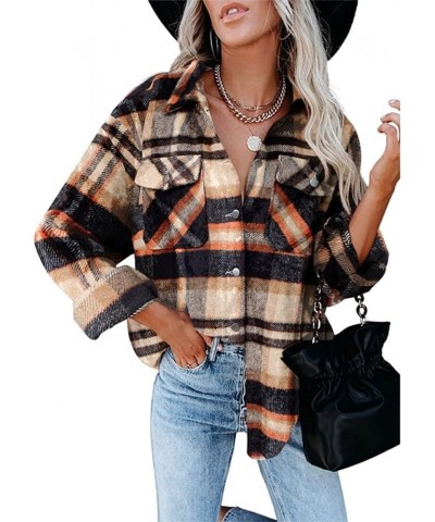 Womens Long Sleeve Tops Dressy Casual Trendy Plaid Printed Button Down Blouses Oversized Shacket Jacket Fall Outfits A Orange...