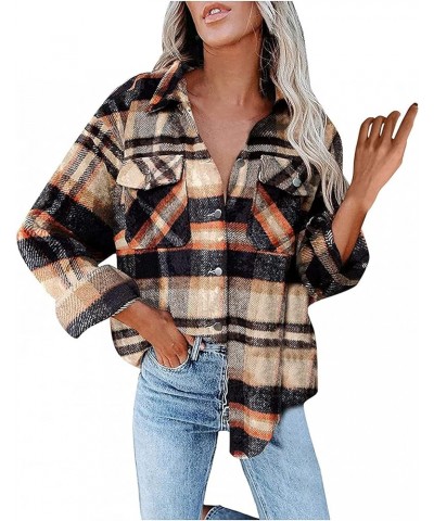 Womens Long Sleeve Tops Dressy Casual Trendy Plaid Printed Button Down Blouses Oversized Shacket Jacket Fall Outfits A Orange...