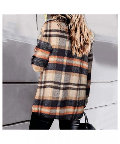 Womens Long Sleeve Tops Dressy Casual Trendy Plaid Printed Button Down Blouses Oversized Shacket Jacket Fall Outfits A Orange...