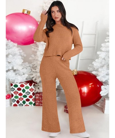 Women's Two Piece Outfits Chunky Knit Fuzzy Sweater Set Long Sleeve Crop Pullover Wide Leg Pant Matching Lounge Set Orange $2...