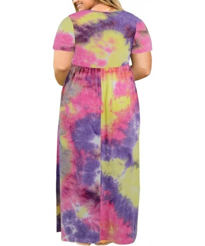 Women Short Sleeve Loose Plain Casual Plus Size Long Maxi Dress with Pockets Purple Dyed $21.44 Dresses