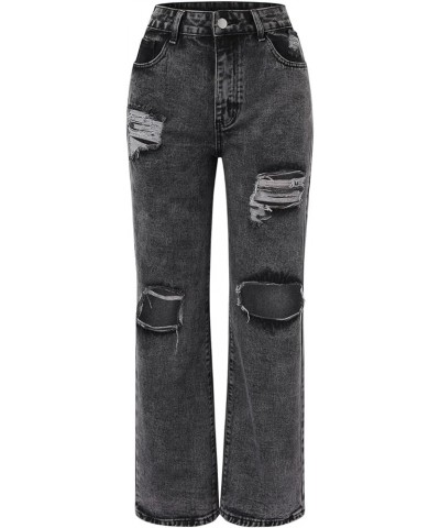 Womens Ripped Jeans Distressed Jeans Mid Rise Jeans Baggy Jeans Stretchy Trousers Torn Jeans Y2K Denim Jeans Grey $18.86 Jeans