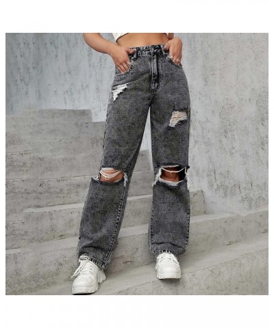 Womens Ripped Jeans Distressed Jeans Mid Rise Jeans Baggy Jeans Stretchy Trousers Torn Jeans Y2K Denim Jeans Grey $18.86 Jeans