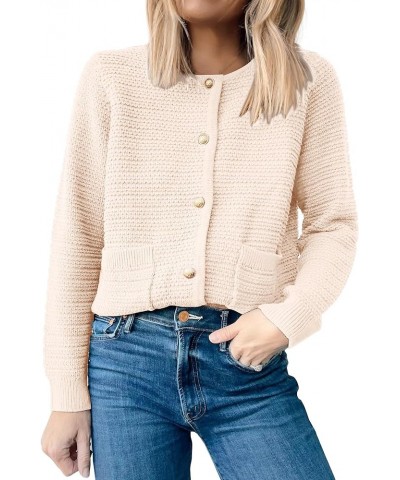 Women's Cardigan Sweaters 2023 Fall Open Front Long Sleeve Button Down Chunky Knit Cropped Cardigans with Pockets Beige $21.1...