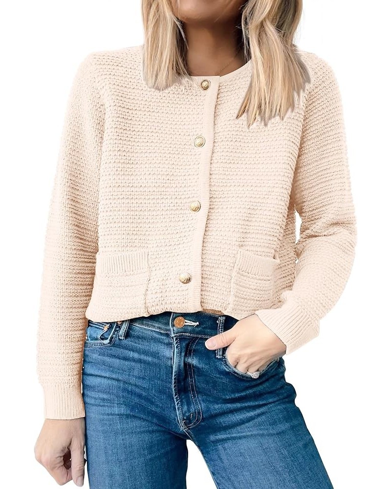 Women's Cardigan Sweaters 2023 Fall Open Front Long Sleeve Button Down Chunky Knit Cropped Cardigans with Pockets Beige $21.1...