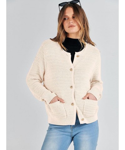 Women's Cardigan Sweaters 2023 Fall Open Front Long Sleeve Button Down Chunky Knit Cropped Cardigans with Pockets Beige $21.1...