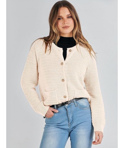 Women's Cardigan Sweaters 2023 Fall Open Front Long Sleeve Button Down Chunky Knit Cropped Cardigans with Pockets Beige $21.1...