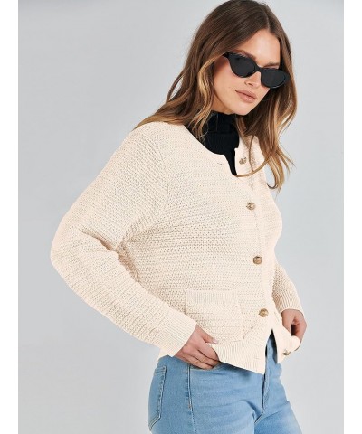 Women's Cardigan Sweaters 2023 Fall Open Front Long Sleeve Button Down Chunky Knit Cropped Cardigans with Pockets Beige $21.1...