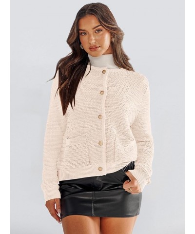 Women's Cardigan Sweaters 2023 Fall Open Front Long Sleeve Button Down Chunky Knit Cropped Cardigans with Pockets Beige $21.1...