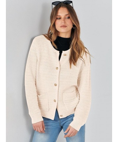 Women's Cardigan Sweaters 2023 Fall Open Front Long Sleeve Button Down Chunky Knit Cropped Cardigans with Pockets Beige $21.1...