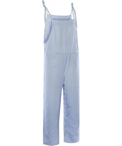 Linen Jumpsuits for Women Summer 2023 Casual Loose Plus Size Wide Leg Overalls Sleeveless Striped Romper with Pocket A-blue $...