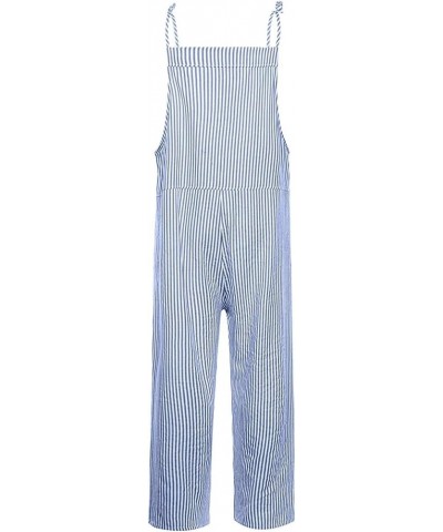 Linen Jumpsuits for Women Summer 2023 Casual Loose Plus Size Wide Leg Overalls Sleeveless Striped Romper with Pocket A-blue $...