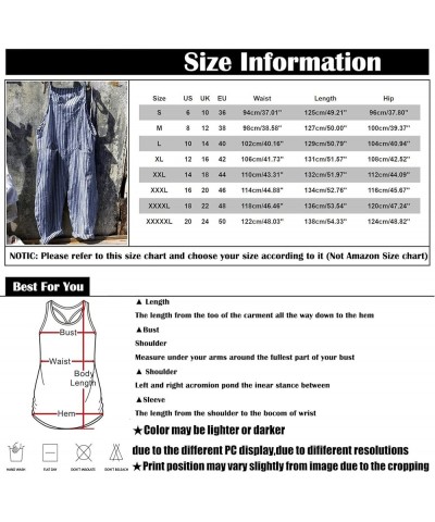 Linen Jumpsuits for Women Summer 2023 Casual Loose Plus Size Wide Leg Overalls Sleeveless Striped Romper with Pocket A-blue $...