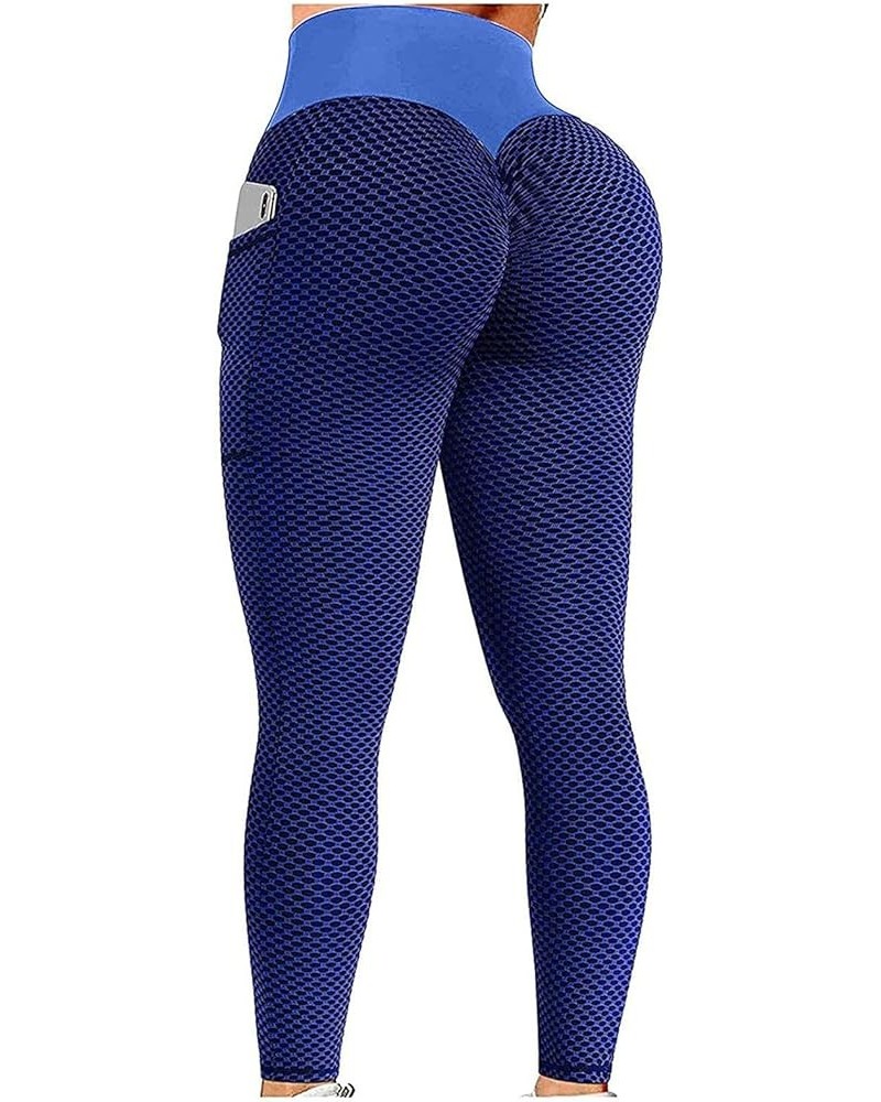 Leggings with Pockets for Women Butt Lift Scrunch Workout Leggings High Waisted Tummy Control Gym Yoga Pants Blue $8.64 Activ...