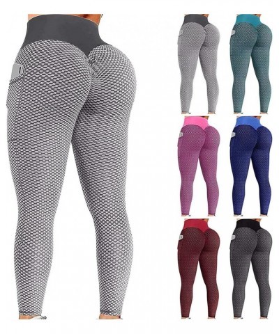 Leggings with Pockets for Women Butt Lift Scrunch Workout Leggings High Waisted Tummy Control Gym Yoga Pants Blue $8.64 Activ...