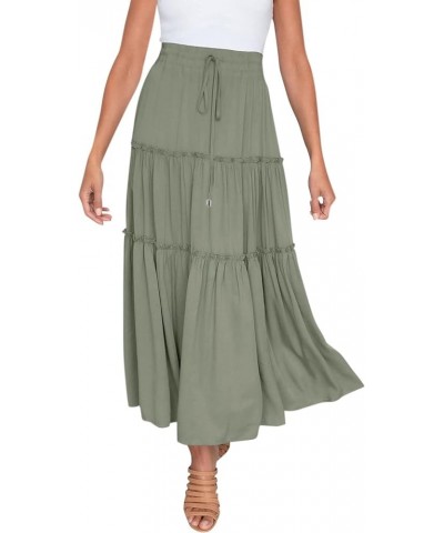 Women's Elastic High Waist Boho Maxi Skirt Ruffle A Line Swing Long Skirts Long Skirt with Pockets Army Green $9.24 Skirts