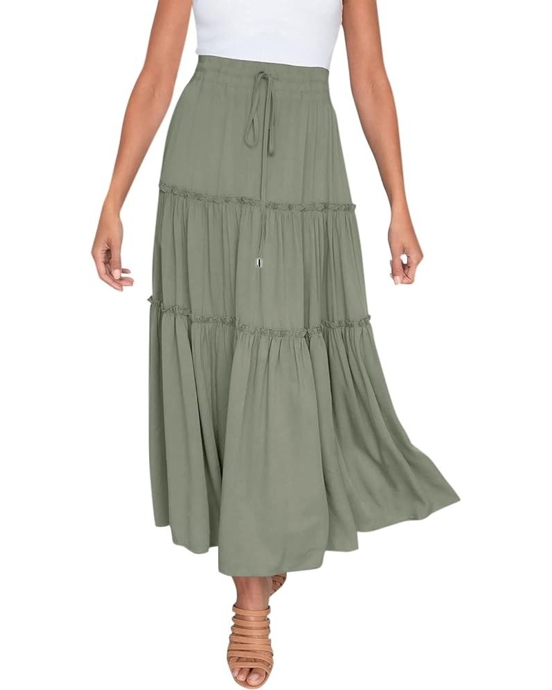 Women's Elastic High Waist Boho Maxi Skirt Ruffle A Line Swing Long Skirts Long Skirt with Pockets Army Green $9.24 Skirts