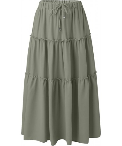 Women's Elastic High Waist Boho Maxi Skirt Ruffle A Line Swing Long Skirts Long Skirt with Pockets Army Green $9.24 Skirts