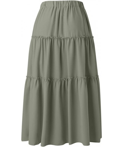 Women's Elastic High Waist Boho Maxi Skirt Ruffle A Line Swing Long Skirts Long Skirt with Pockets Army Green $9.24 Skirts